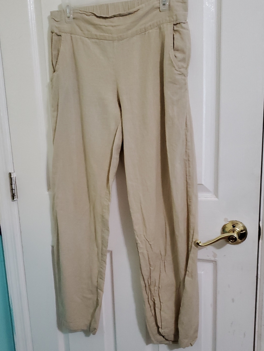 Spoon Jeans Boho Lagenlook Beige Straight Leg Casual Cotton Pull-On Pants L
